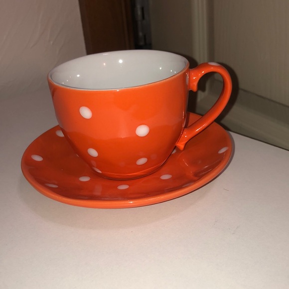 Maxwell & Williams Other - Orange Polka Dot Tea Cup and Saucer